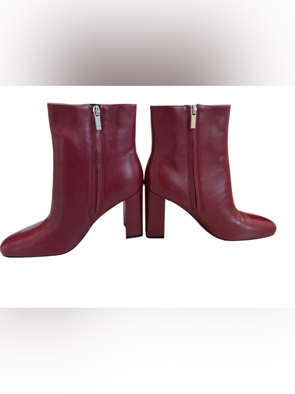 MARC FISHER JACINTA Leather Ankle Boots RED Burgundy Booties 3.5” Heel Size 7.5 - Picture 3 of 9